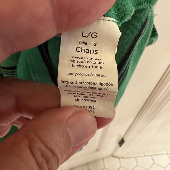 Chaps Men's Large Tall Green & Black Striped Polo Shirt - Picture 2 of 5